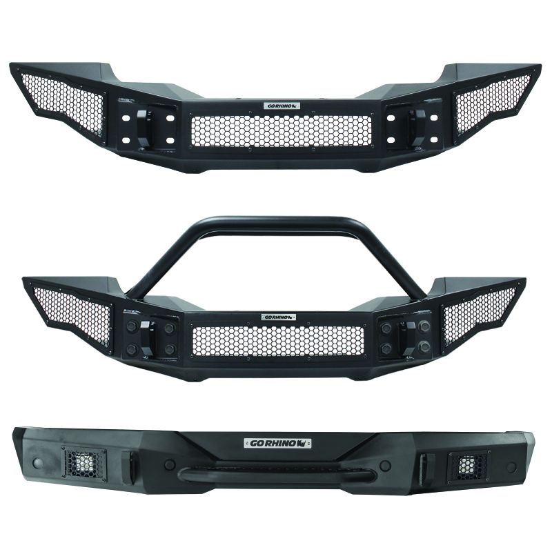 Jeep Wrangler JKU Bumper - Front - Go Rhino - Rockline Full Width + Overrider - Textured Black - `07-`20